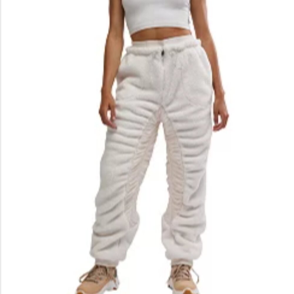 NWT Free People Movement Sundown Fleece Jogger Ivory Sherpa Cozy Pants Size M